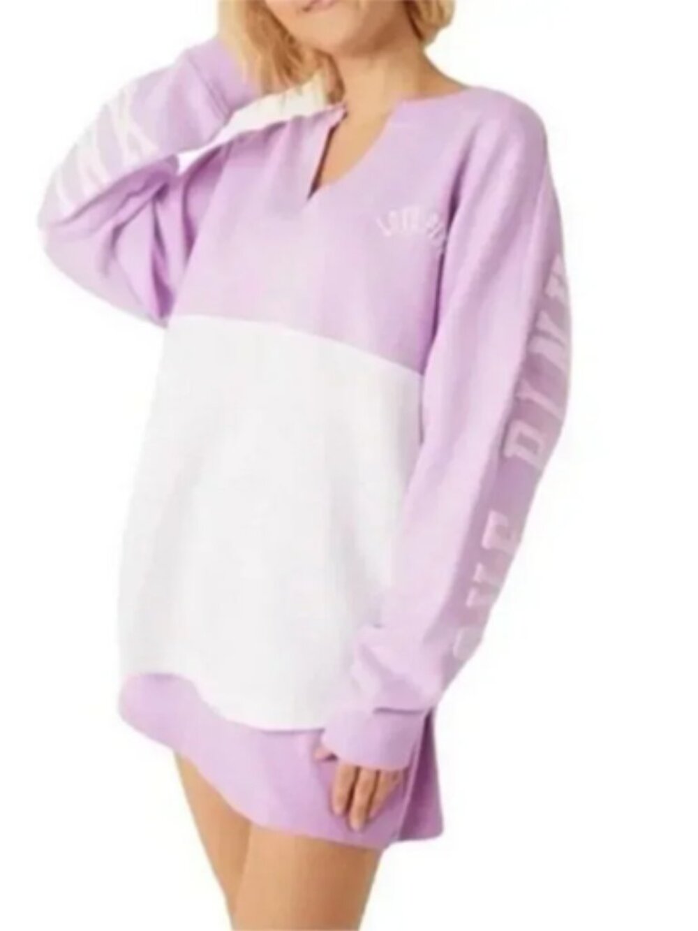 Pink VS Jersey Tee Slouchy Oversized Pastel Purple Drop Shoulder Long Sleeve Top